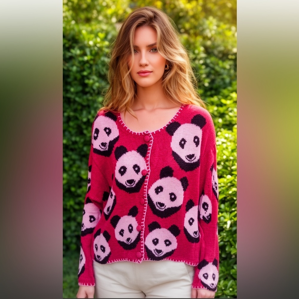 ❤️Rare Vintage 1980’s Panda Bear Sweater Chick Adorable Cardigan